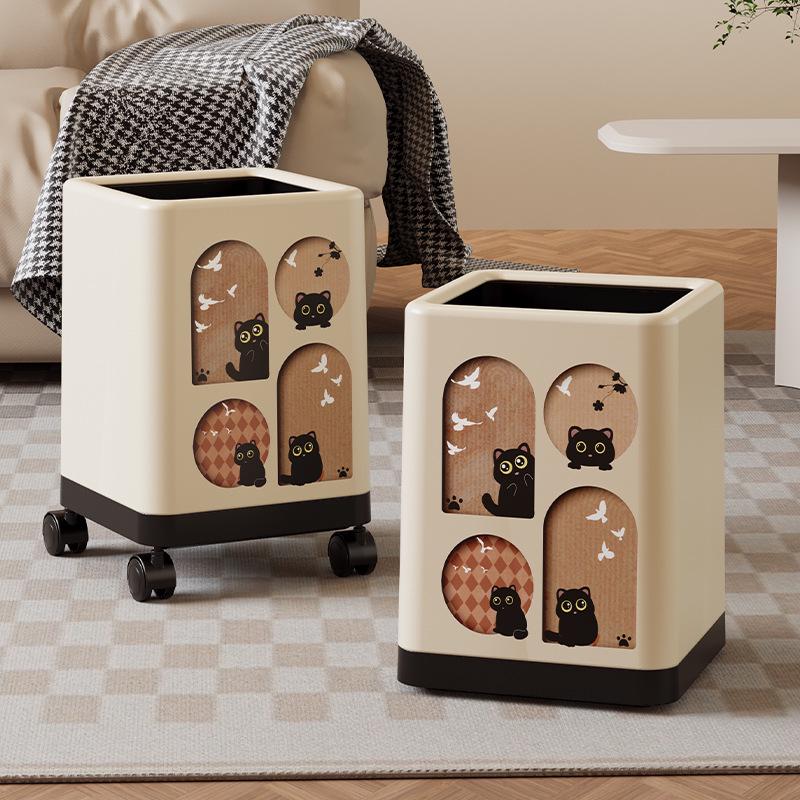 Retro Style High-End Trash Can with Wheels - Large Capacity for Living Room & Bathroom
