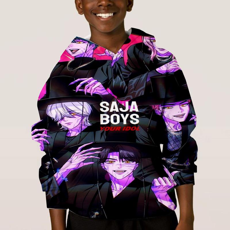 KPop Lovci démonů Dětské Hip-hopové Zábavné Vzorové Oblečení Móda Ležérní Volné Dětské Topy Dětské Chlapecké Mikiny s Kapucí