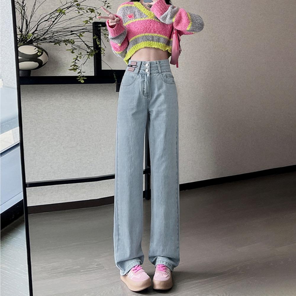 

High-waisted fashion wide-leg jeans women s autumn and winter 2025 new small loose and thin floor pants 2XL светло-синий