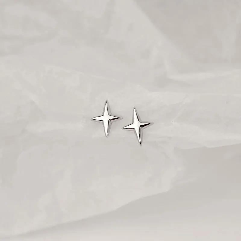 New Silver Needle Asymmetric Four-pointed Star Earrings for Women Super Fairy Stud Earring Simple Silver Color Jewelry