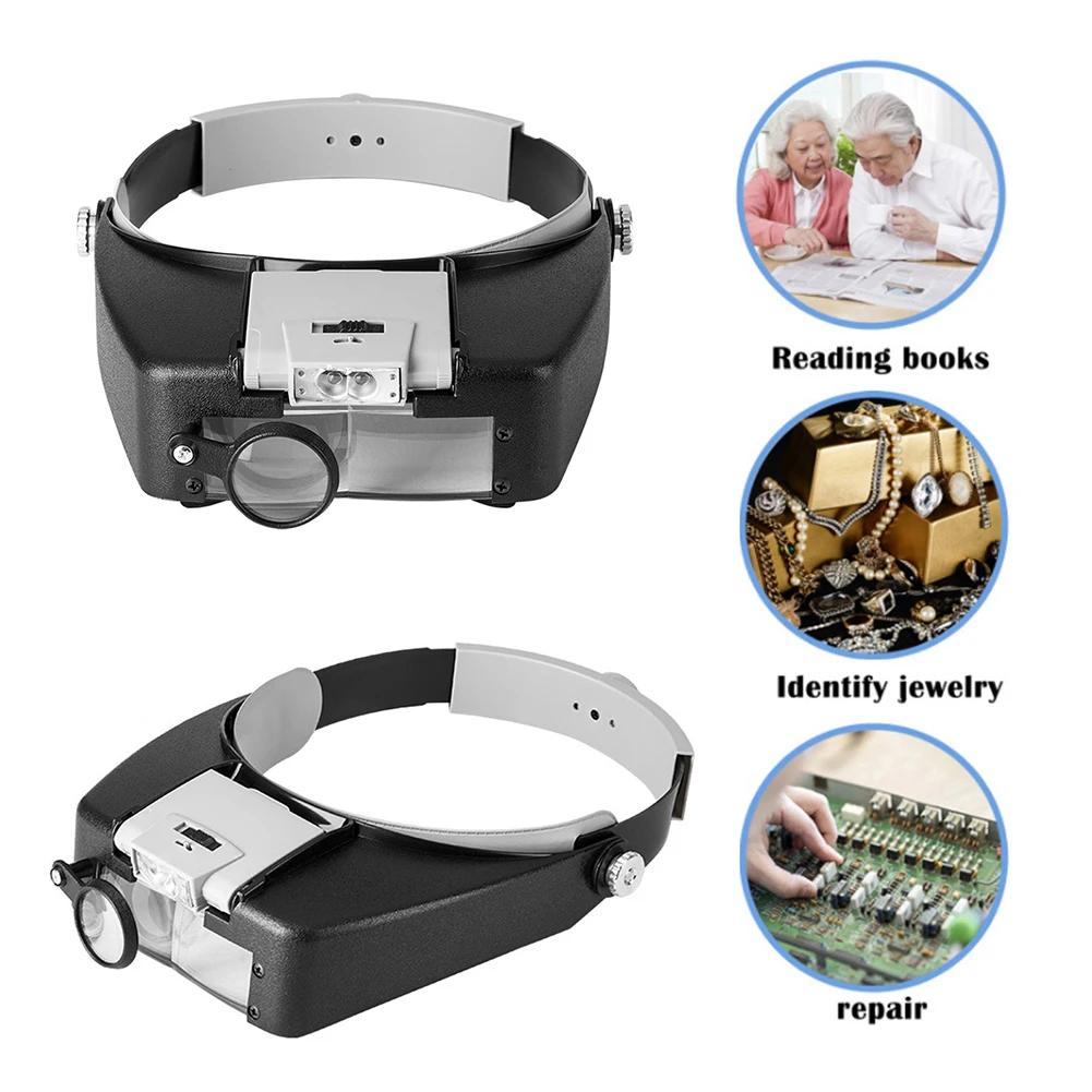 10X Headband Glasses Magnifier Adjustable LED Magnifier Loupe Glasses For Reading Optivisor Magnifier Illuminated Repair Tool