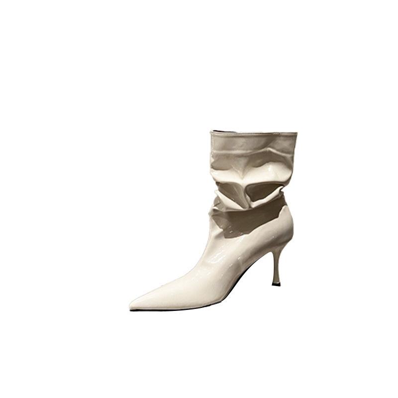 Kurzstiefel mit hohen Absätzen Damen 2025 Herbst und Winter neu dünn Absatz Ärmel kurzes Rohr geraffte Stiefel elastische dünne Stiefel Martin Stiefel