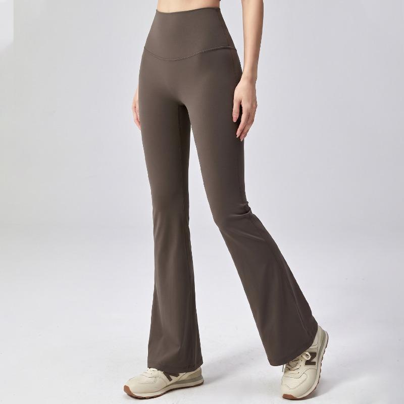 Khaki High Waist Yoga Flared Pants Tight Naked Yoga Pants No Embarrassment Line Sports Micro Pants Small Women