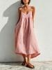 European and American Summer New V-neck Suspender Linen Skirt Simple and Elegant Wind Loose Version Dress
