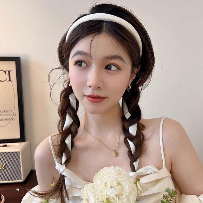Bezel Headwear with Ribbon Tail for Girls Women Trend Hair Bands Fairy Headband DIY Hair Hoop for Fashionable Look