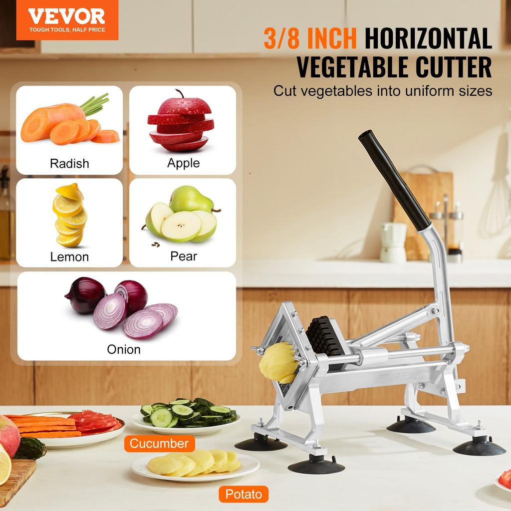VEVOR Commercial Vegetable Slicer, 3/8 Inch Fruit Slicer, Stainless Steel and Aluminum Alloy Vegetable Cutter Slicer Machine