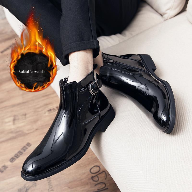 Men's Winter Chelsea Boots: High-Top British Style Patent Leather Pointed Toe, Korean Trend Versatile Martin Boots