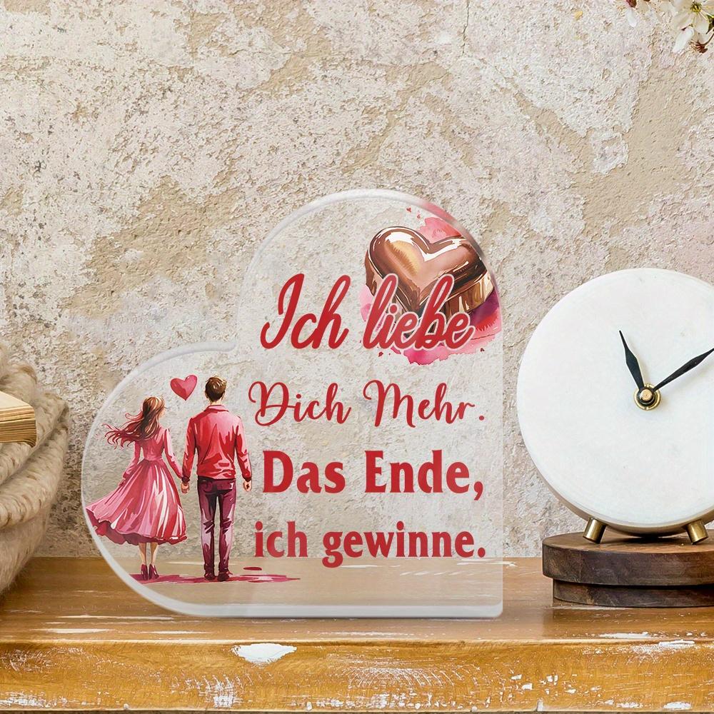  1pc German Heart Shaped Acrylic Sign Table Decor, I Love You More. The End, I Win, Desktop Decoration for Home Farmhouse Living Room, Gift 