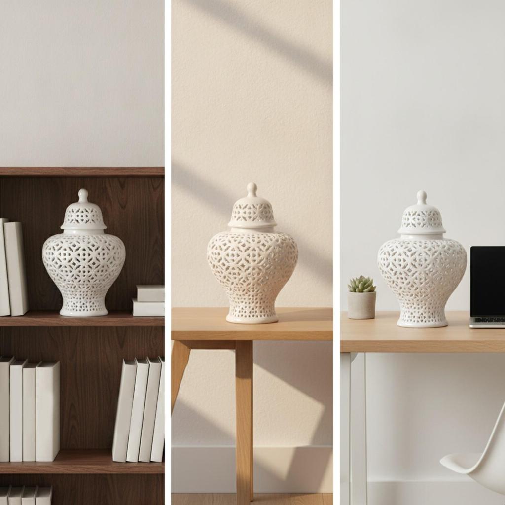Hollow-Carved Decorative Jar Traditional Openwork Ceramic Elegant for Office