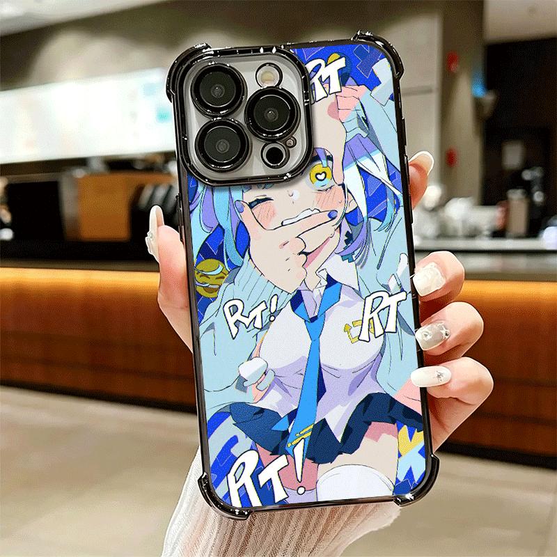 Anime Kwaii Girl Ins Style Plating Phone Case For Iphone 16 17 Pro Max Air 16E 14 15 Plus 12 13 Mini Anti-Fall Airabag Cover