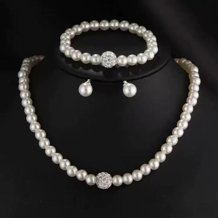 Childrens Artificial Pearl Necklace Set With Satin Gloves And Butterfly Bow Design For Stylish Casual Wear