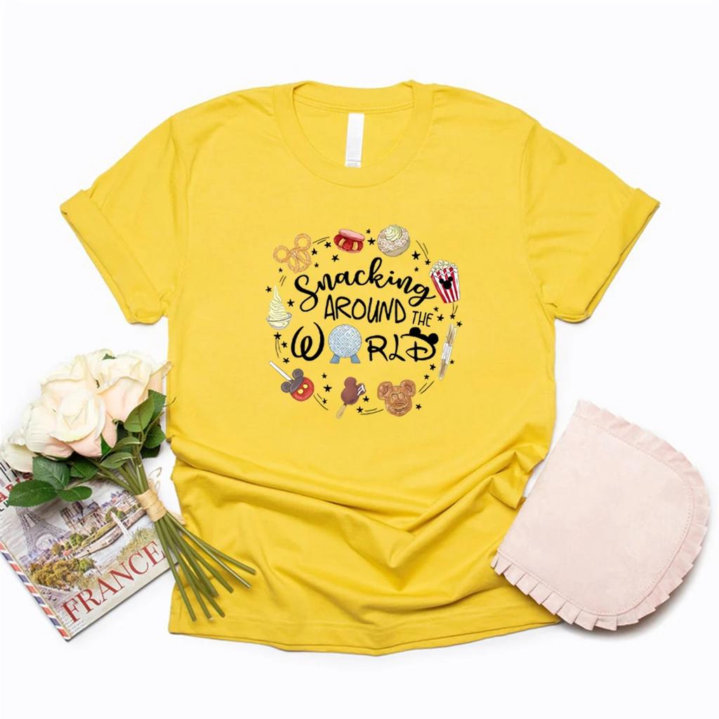 Snacking Around The World T-Shirt Epcot T Shirt Women T-shirt Short Sleeve Graphic T Shirts Matching Shirts Casual Tops Tees