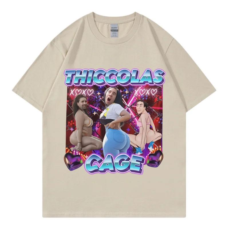

Thiccolas Cage Funny Meme T Shirt High Street Fashion Trend Short Sleeve T-shirt Unisex Women Clothing Harajuku Y2k Street T-shirts 4XL