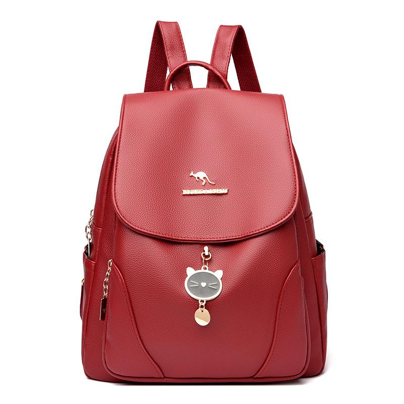 Schoolbag Backpack Women's 1011 Summer New Korean Version Simple Fashion Shoulder Women's Bag Soft Leather Backpack Travel School Bag