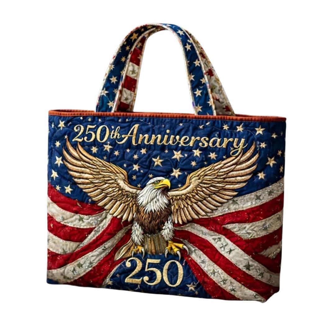 1776-2026 0th Anniversary Patriotic Tote Bag, Quilted Large Capacity Reusable Shoulder Bag For 4th Of Independence Day