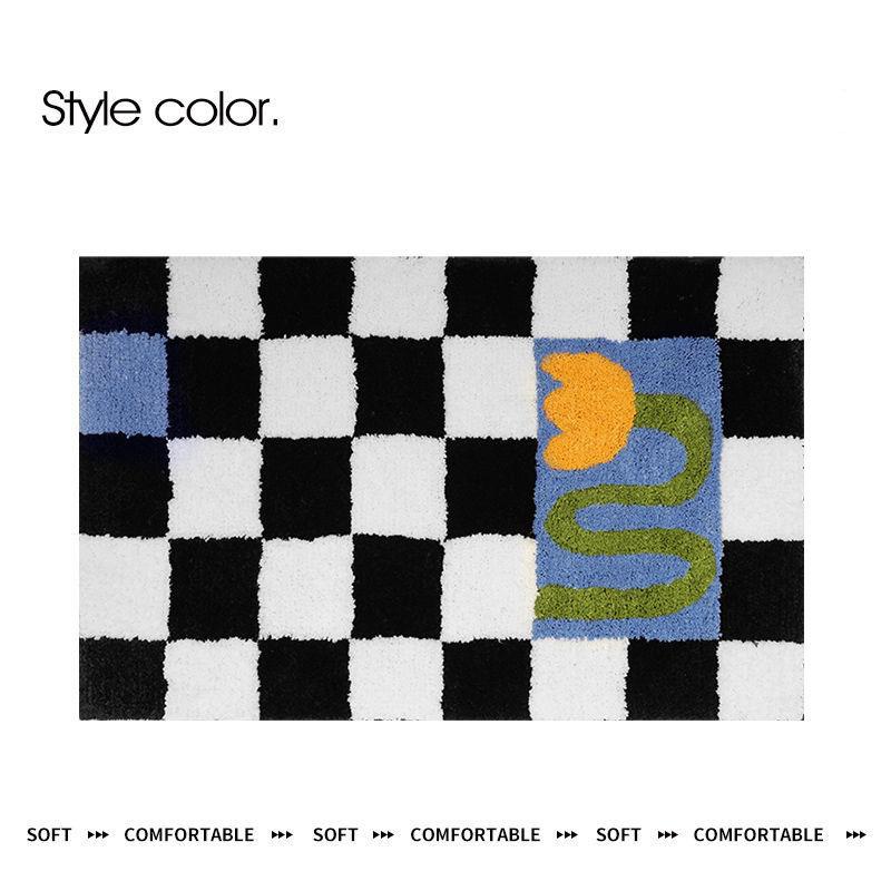 

Flower Bath Mats Soft Plush Checkerboard Fluffy Grids Soft Floral Bathroom Carpet Bedside Carpet Home Decor Anti Slip Floor Mats 400MMx600MM белый