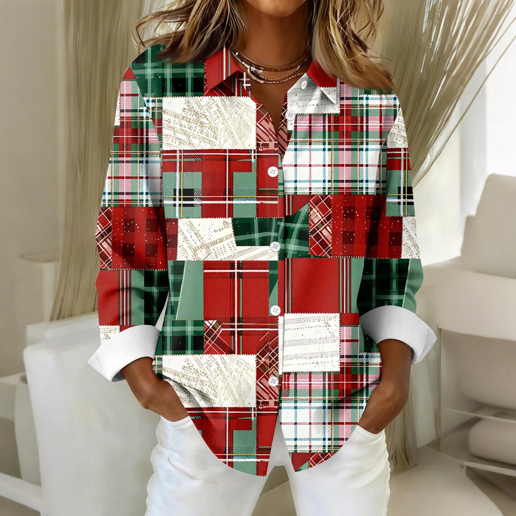 Women's Shirt Blouse Christmas Print Button Long Sleeve Casual Basic Shirt Collar Regular Top