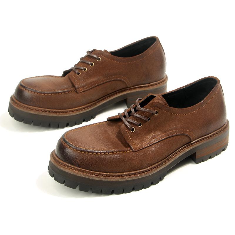 16-6 Ceară de Ulei Mat Retro Rotund Cap Pantofi de Muncă Pantofi din Piele Cap Mare Talpă Groasă Pantofi de Piele Casual Simpli la Modă