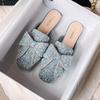 Baotou half slippers women's summer wear new bow-tie rhinestone cool slippers flat-soled single shoes half-tray shoes