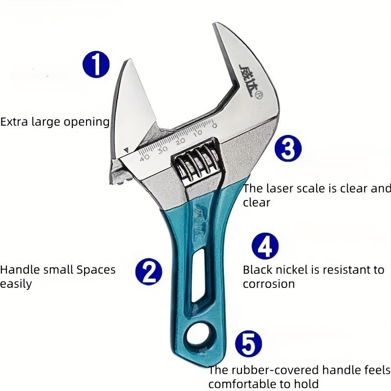 Regulowany Mini Lekki Wielofunkcyjny Klucz, 4/5/6/8 Calowy, Powierzchnia Czarny Nikiel, Odporny na Rdzę, Duże Otwarcie