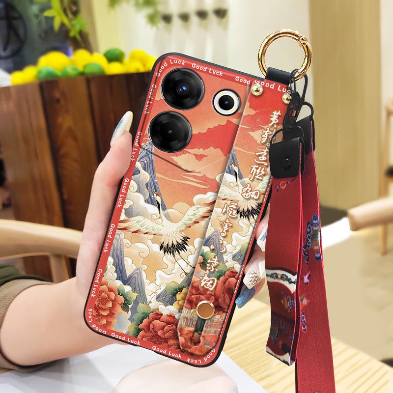 For Mom Chinese Style Phone Case For Tecno Camon20 Pro 5G/CK8n Fashion Wrist Strap Soft Case Phone Holder Dirt-resistant