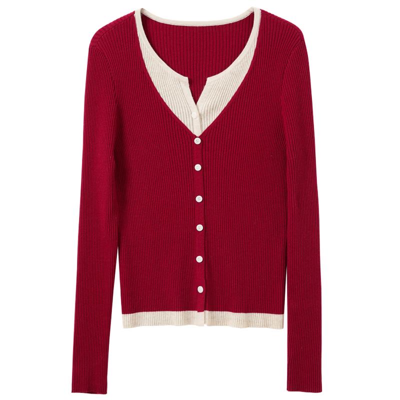 Sancai Plus Size Faux Two-Piece Knit Top XL