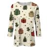 Dammode Casual Rund Halsad Trekvartsärm Jultryck T-shirt Topp