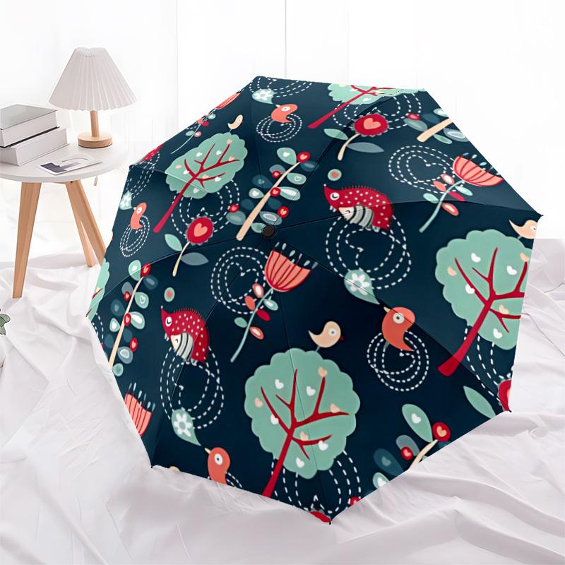 1pc Forest Flowers Fashionable Automatic Opening/Closing Folding Umbrella with 8 Bones, Windproof Portable, Daily Use172