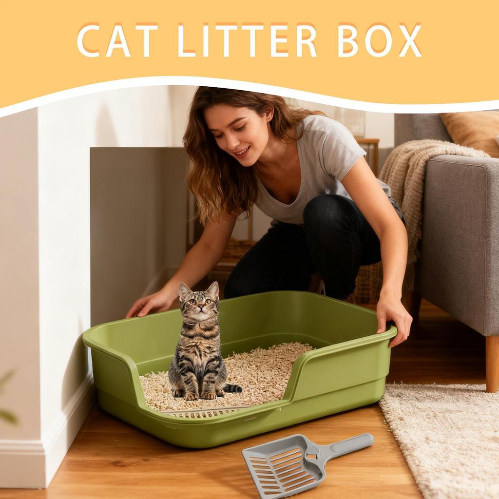 Large Litter Box Large Easy Clean With Scoop Open Top Semi Enclosed Litter Box For Odor Control Indoor Kitten Senior Pet Home