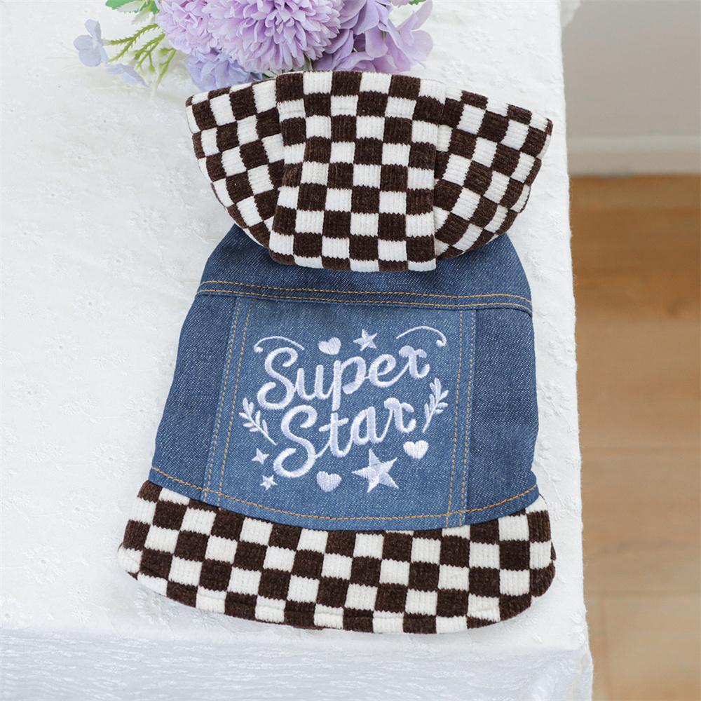 Klassische Karos Haustier Jeans Kleidung für Kleine Hunde Herbst Winter Welpen Hund Kapuzenmantel Jacke Zwergspitz Pudel Haustiere Kleidung