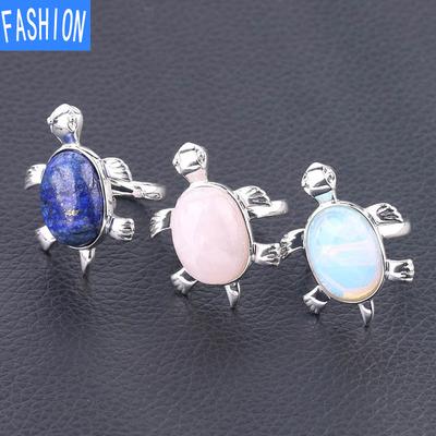 Natural Crystal Cute Lovely Turtle Ring Adjustable Opening Ring for Women