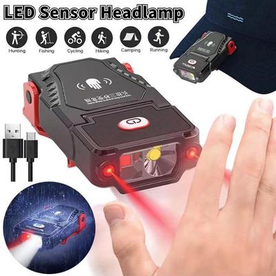 Tragbarer LED-Sensor-Scheinwerfer, superheller Clip-Cap-Licht, Camping-Scheinwerfer, wiederaufladbar, einstellbarer Winkel für Laufen, Wandern