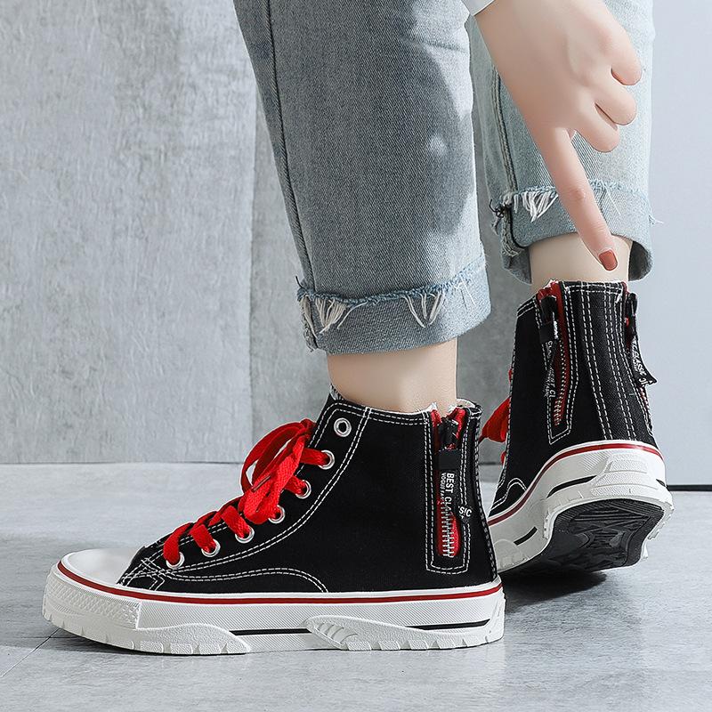 Otoño Nuevos zapatos de tela Personalidad Estilo de Hong Kong Tendencia Estudiante Zapatos casuales Todo-fósforo Versión coreana Zapatos de lona de caña alta Parejas