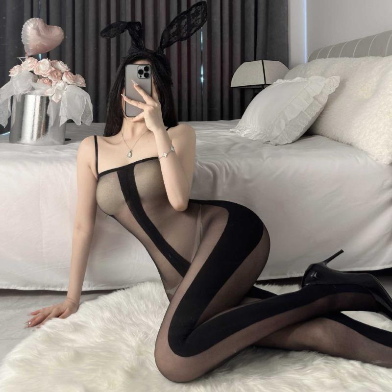 Sexy Lingerie Sexy Open Women's Jumpsuit Stockings Mesh Uniform Seduction One-piece Mesh Socks Onesie Black Silk Women