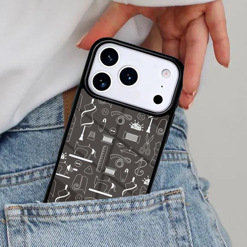 sewing machine tailor elements pattern soft Phone Case for iPhone 17ProMax 12 13 14 15 16e 17 Pro Max Plus Air Cover