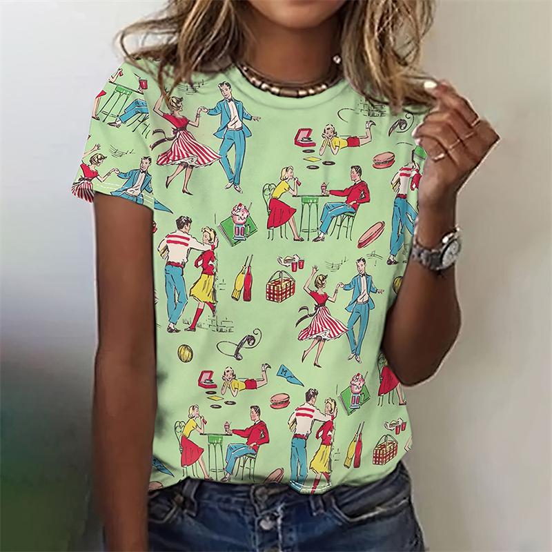 Vintage West Cowboy Horse Print T Shirts Feamle Casual Fashion Y2k Top Clothes Girls Street Loose Tees Summer Clothes Women 2025