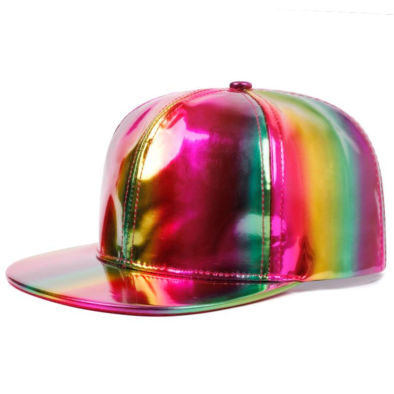 

Rainbow Laser PU Baseball Cap Shiny Metallic Baseball Hat for Men and Women Adjustable Hip Hop Streetwear Cap 56-58cm