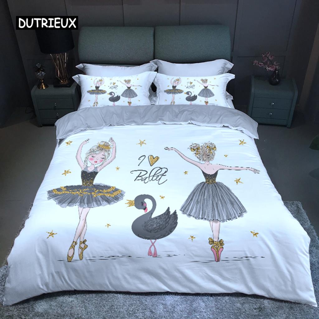 Lovely Cute Princess Kids Bedding Collection Microfiber Cartoon Unicorn Swan Ballet Girl Print Duvet Cover Girls Women Birthday Gift