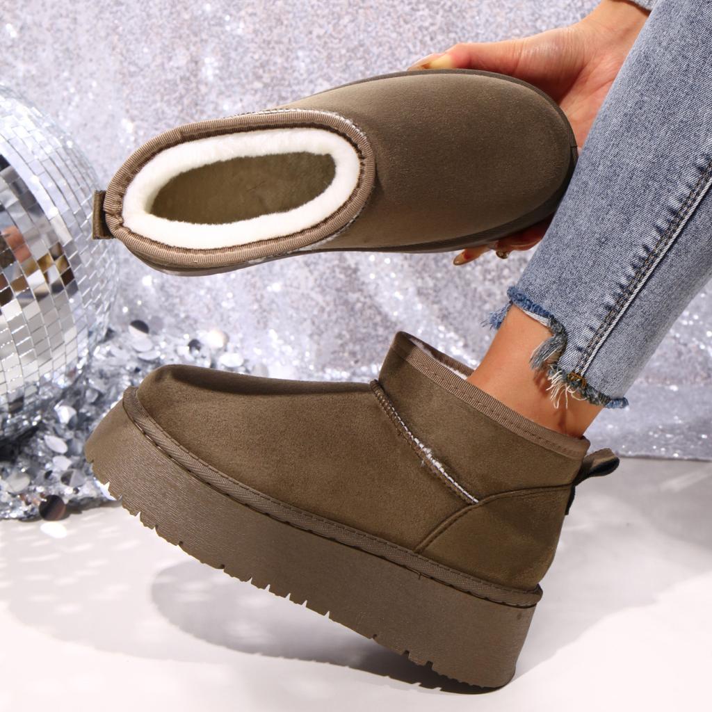 Women Ankle Boots Thick Plush Platform Snow Boots Women Winter Keep Warm Fur Cotton Shoes Woman Slip-On Thickened Fluff Shoes