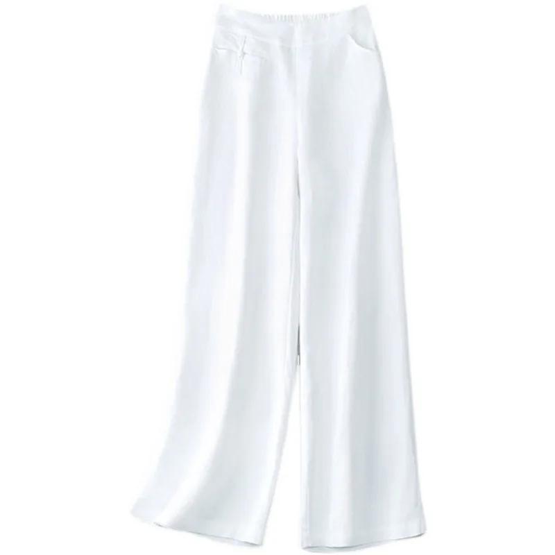 High Waist Slimming Cotton Linen Wide Leg Casual Pants Women Button Detailing Summer Comfortable Long Trousers