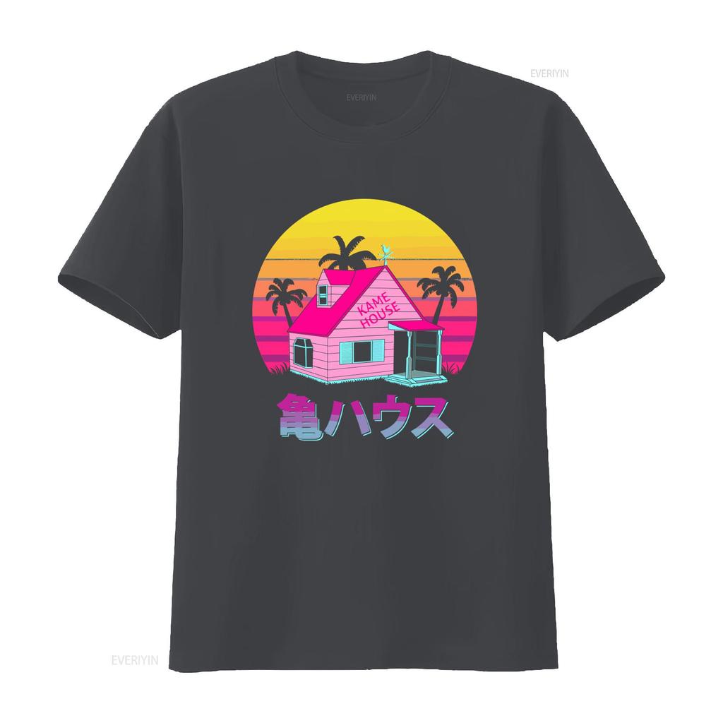 Kame House Sennin Funny Cartoon Mens Black T Shirt Retro Sunset Palms Design Size S to 5XL vintage Washed Soft fashion