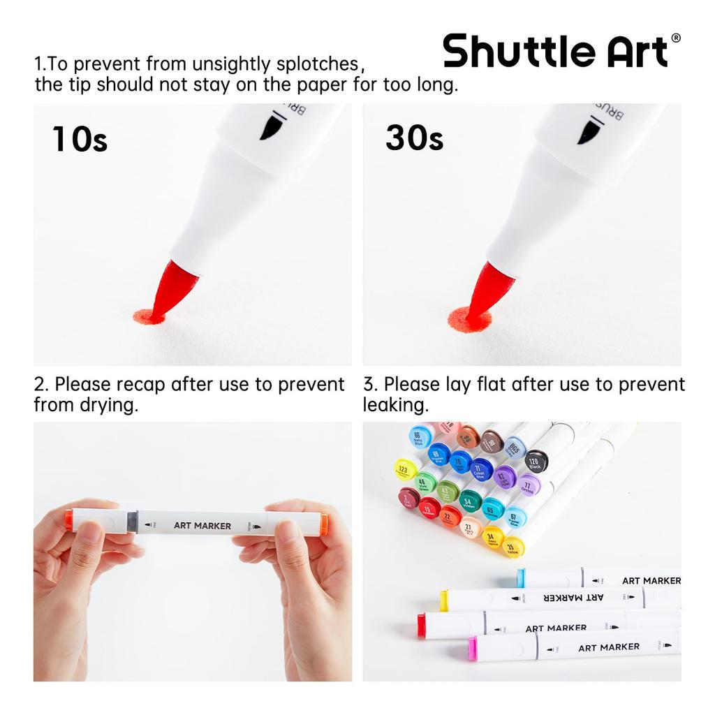 Shuttle Art Illustration Alcohol Twin Tip with Carrying Perfect for Coloring Art Adults Gift Markers, 24-Color Set, Brush-Type Markers, (Fine Tip),