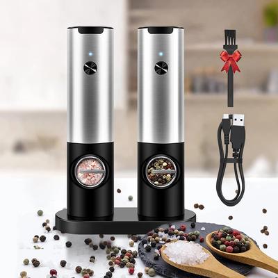 Elektrisches Salz- und Pfeffermühlen-Set mit LED-Licht, USB-wiederaufladbar, Automatische Gewürzmühle, Einstellbare Gewürzmühle, Küchenwerkzeug
