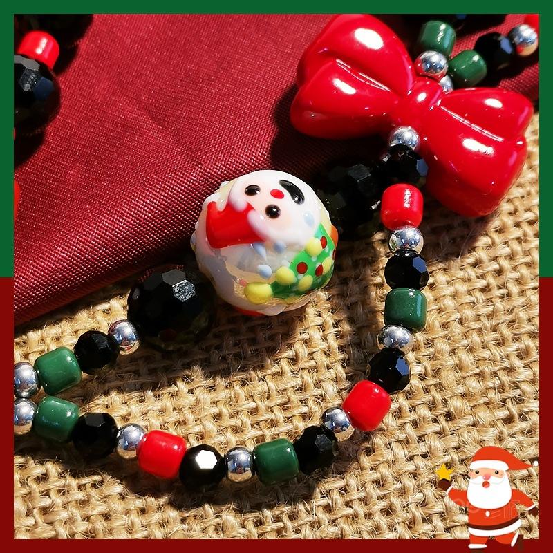 Handy-Lanyard Weihnachts-Schleife Doppelkette Damen-Handgelenk Handy-Anhänger Lanyard Kurzes Handseil Handgemachte Perlenkette