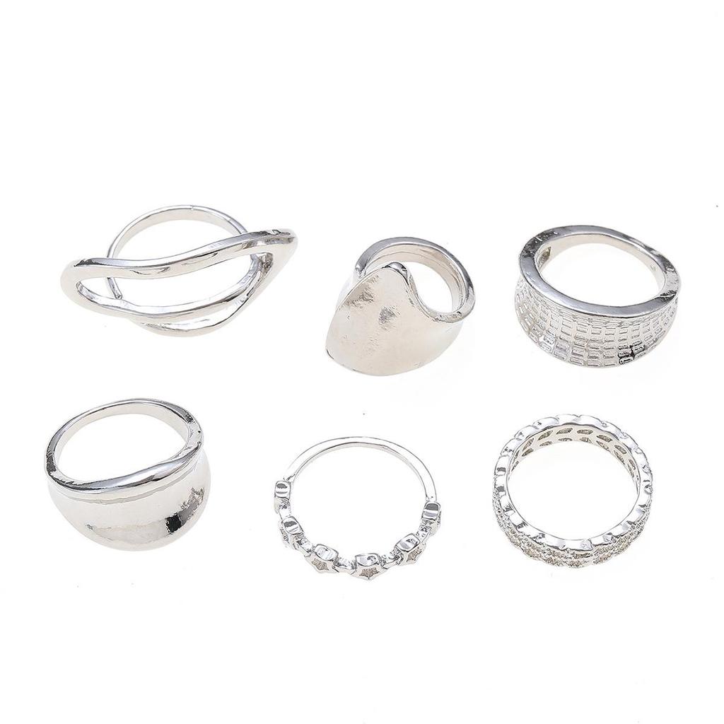 European & American High-End Wide Band Alloy Ring Set with Irregular Line Design