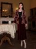 V-neck Embroidered Chinese Style Winter Down Jacket & Skirt Suit NY064