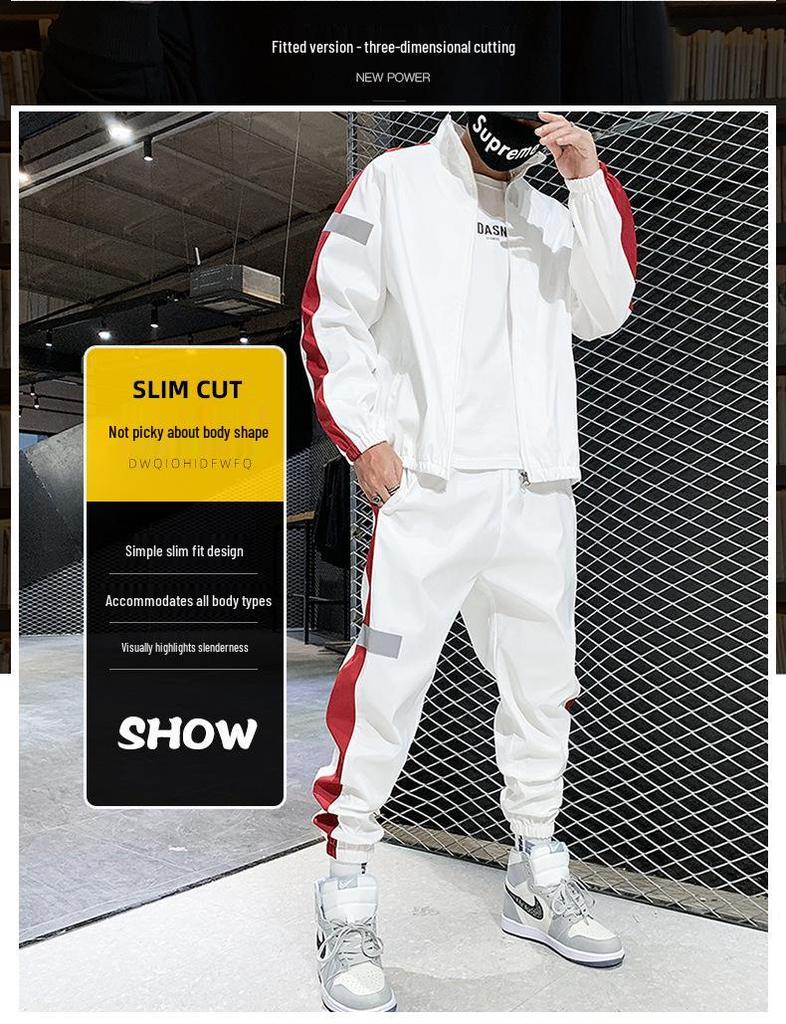 Men's Spring 2025 Korean Style Casual Suit: Youth Sport Two-Piece Set Plus Size