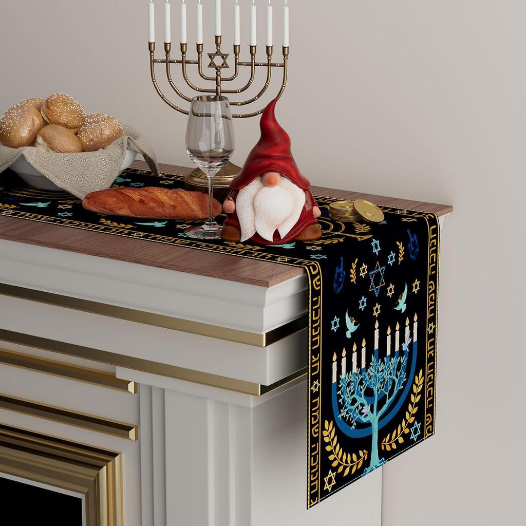 XCHI Chanukah Menorah Olive Leaf Doves Six-Pointed Star Hanukkah Table Runner Table Decoration for Party Home Kitchen Dining Holiday Decor 13x72 Inch