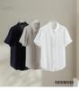 1116 Summer New 111% Linen Lapel Short Sleeve Loose Shirt Skinny Versatile Simple Korean Top Women's Clothing
