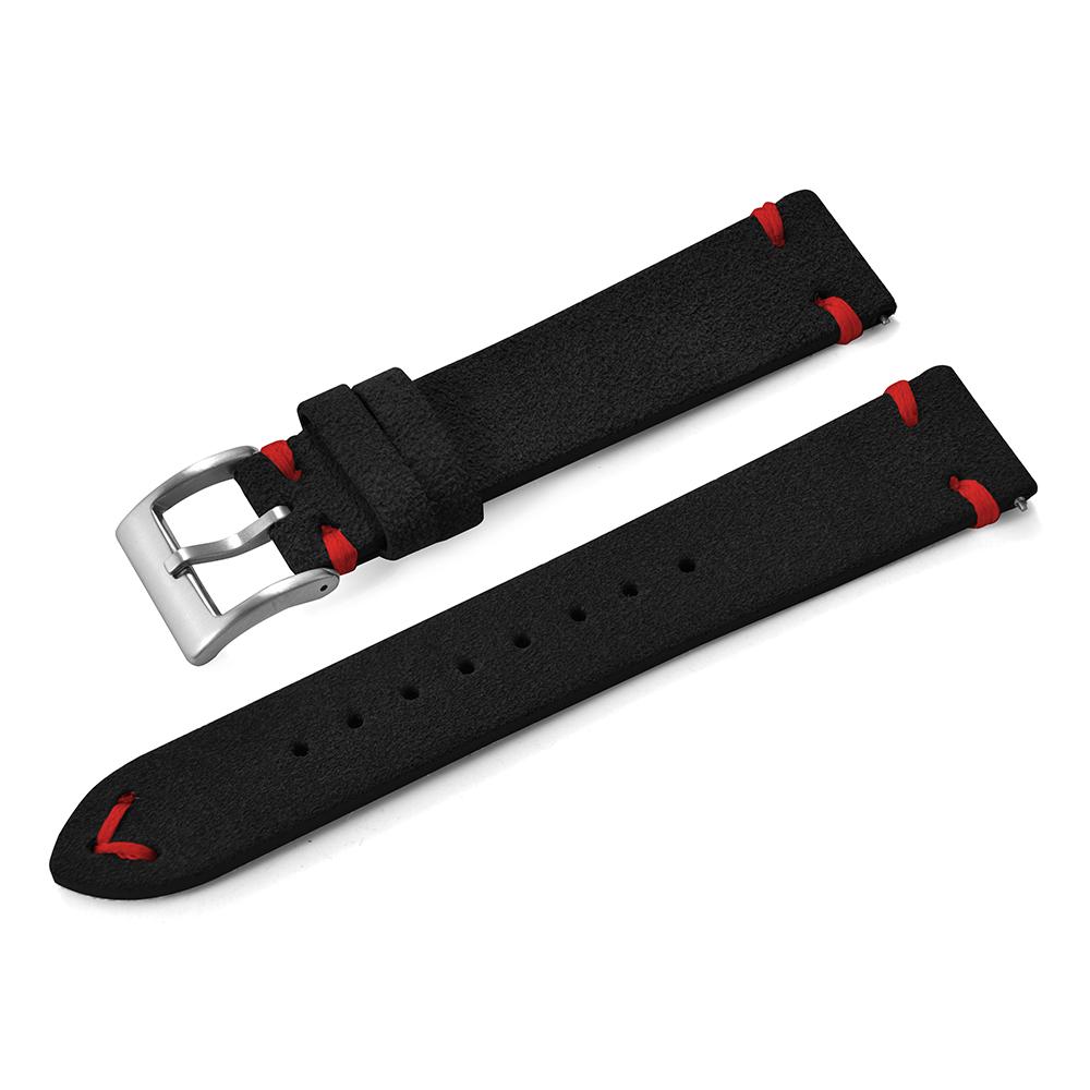 Vintage Suede Leather Watch Strap 20mm 22mm Contrast Stitching Quick Release Soft Snug Fit Replacement Strap